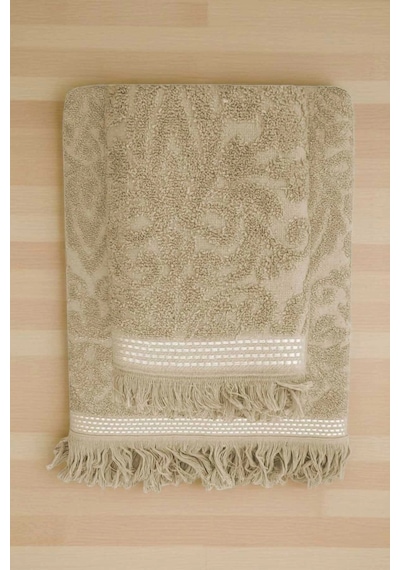 2 Parça Jakarlı Banyo Havlu Takımı %100 Pamuklu 90x150 Cm Arden Bej Çok Renkli