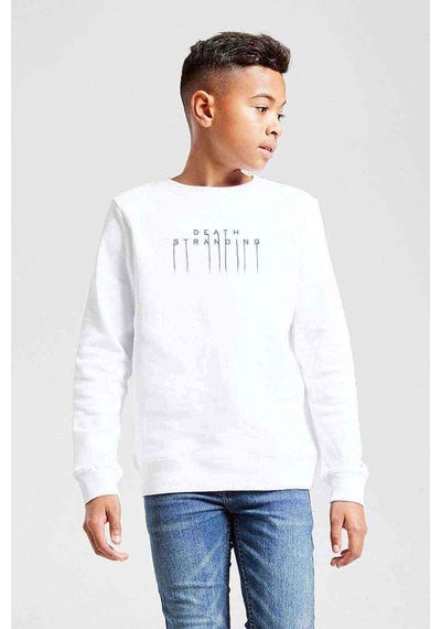 Tshirthane Death Stranding Logo Baskılı Unisex Çocuk Beyaz Sweatshirt Beyaz