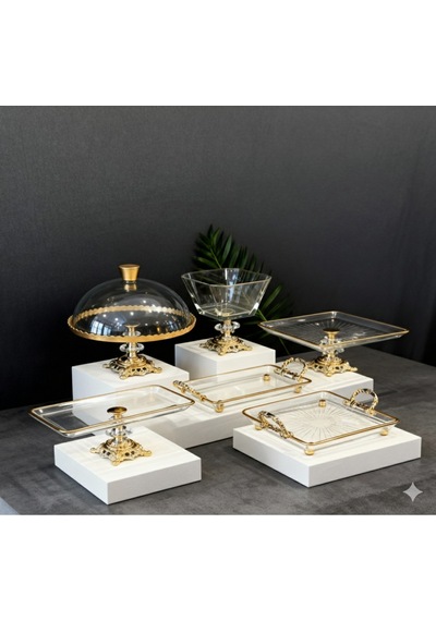 Çnr Home Collection 6 Parça Döküm Ayaklı Yaldız Detaylı Sunum Seti Gold