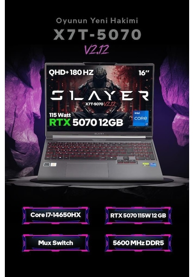 Game Garaj Slayer X7T-5070 V2.12 C3 i7-14650HX 32 GB 2 TB SSD RTX5070 16" Free Dos Dizüstü Bilgisayar