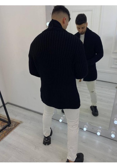 Elku Moda Elkumoda Hırka Kalın Örgü Şal Yaka Cepli Panço Triko Hırka-HIRKA2092