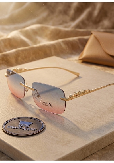 Caretl Aslan Detaylı Yeni Model Güeş Gözlüğü Metal Dikdörtgen Çerçeve Gözlük Gold Detaylı Unisex Çok Renkli