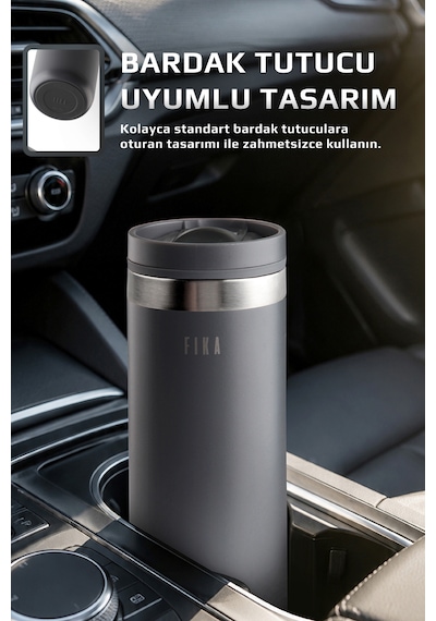 Neoflam Fika Tauko Sızdırmaz Kolay Sökülebilir Temizlenebilir Patentli Kapak Çelik Bardak Termos 470 Ml Antrasit