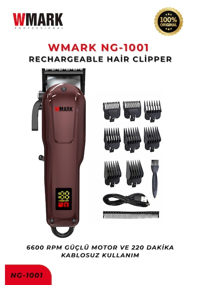 Wmark Ng-1001 Şarjlı Saç Kesme Makinesi Bordo Led Ekran, Uzun Süreli Kullanım, Berber Tipi Clipper 3-4 Saat Wmark Ng-1001 Şarjlı Saç Kesme Makinesi Bordo Led Ekran, Uzun Süreli Kullanım, Berber Tipi Clipper 3-4 Saat