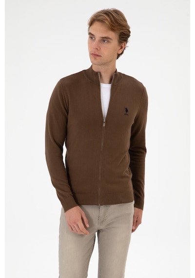 U.S. Polo Assn. Erkek Slim Fit Kahverengi Triko Hırka 50313684-VR029