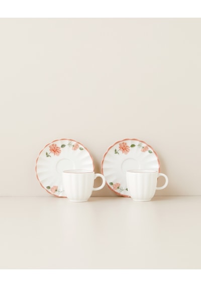 English Home Rosel Porselen 4 Parça 2 Kişilik Kahve Fincan Takımı 95 Ml Somon