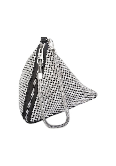 Nas Bag Kadın Çapraz Çanta White Diamond Gümüş Taşlı Şık Çift Askılı Üçgen Çanta Gümüş