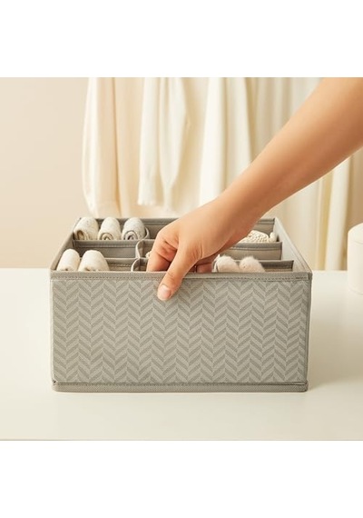 Ocean Home Textile 9 Bölmeli Petek Gri Balıksırtı Çekmece İçi Düzenleyici Kutu 28 X 28 X 13 Cm Açık Bej