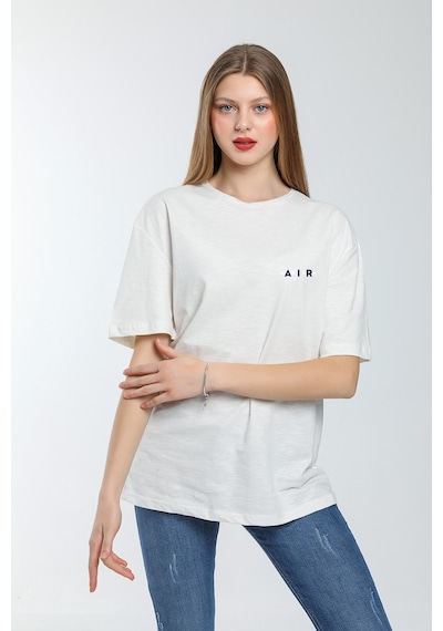 Süperlife Kadın Bisiklet Yaka Regular Fit Baskılı Tişort Spr21yk23 Ekru