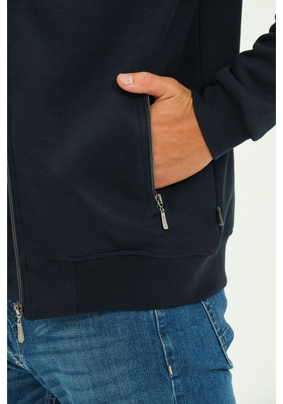 Msw Fermuarlı İçi Astarlı Regular Fit Erkek Dik Yaka Selanik Hırka Lacivert