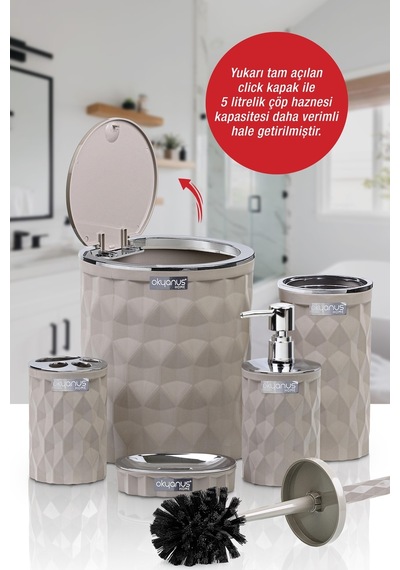 Okyanus Home Diamond Vizon Kromlu Click Kapak 5'li Banyo Seti Vizon