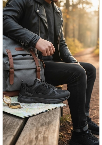 Enoch Erkek Yüksek Tabanlı Katmanlı Tasarım Outdoor Günlük Spor Ayakkabı Sneaker Siyah