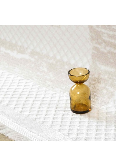 Krem Bej Geometrik Desenli Modern Halı - Ng511bv Beyaz