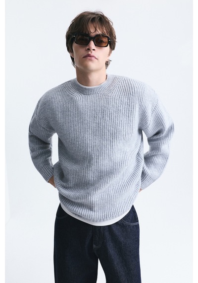 Vamos Oversize Fitilli Triko Kazak Gri Melanj