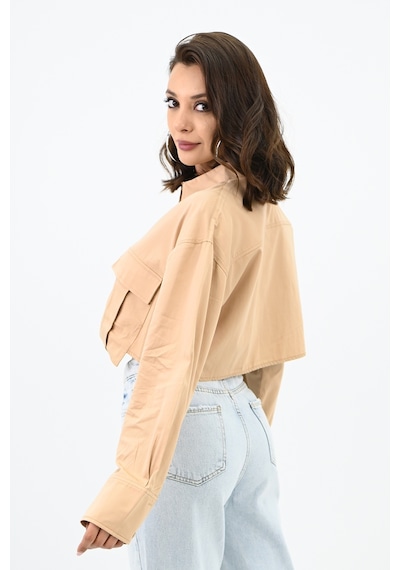 Koza Butik Kadın Crop Cep Detaylı Gömlek 1672-24 001