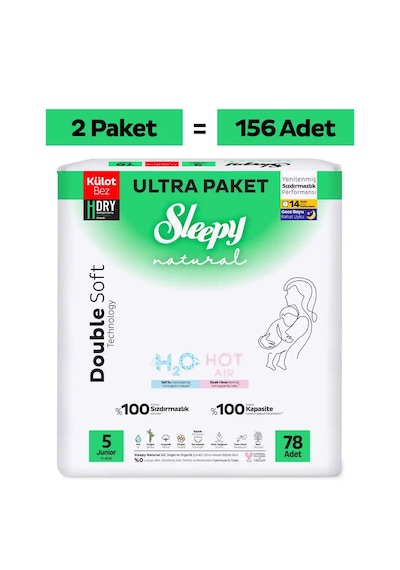 Sleepy Natural Double Soft Ultra Fırsat Paketi Külot Bez 5 Numara Junior 156 Adet