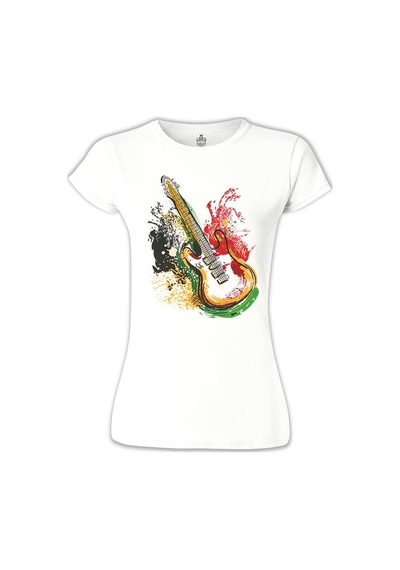Gitar Colors Beyaz Kadın Tshirt 001