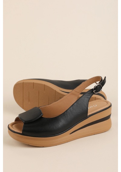 Gondol Hakiki Deri Platform Taban Sandalet Pkr.1802 Siyah