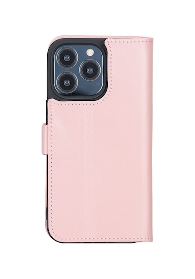 Apple Uyumlu iPhone 13 Pro Deri Cüzdanlı Kılıf Toz Pembe