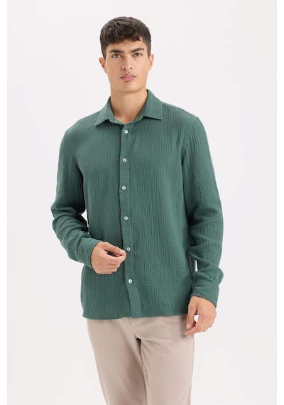 DeFacto %100 Pamuk Regular Fit Polo Yaka Müslin Uzun Kollu Gömlek W7832AZ25SPGN1259 DeFacto %100 Pamuk Regular Fit Polo Yaka Müslin Uzun Kollu Gömlek W7832AZ25SPGN1259