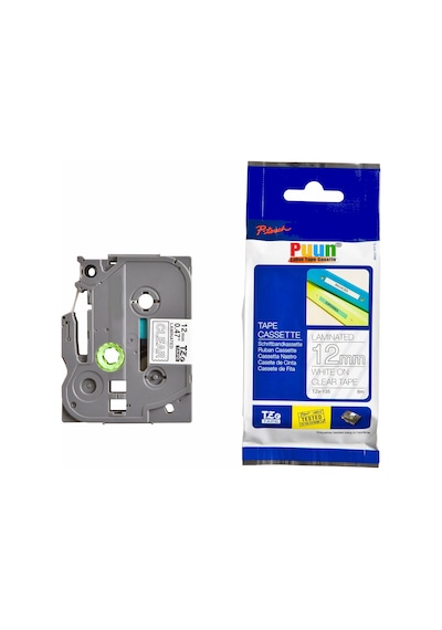 Puun Brother P-Touch TZE-135 12MM x 8m Şeffaf Üzerine Beyaz Uyumlu