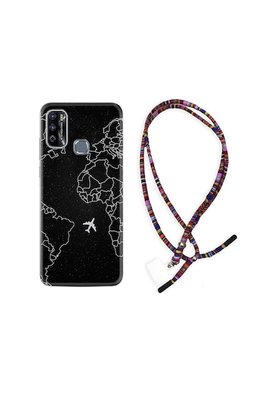 Infinix Hot 9 Play Kılıf Rasta Boyun Askılı Black Plane 1868