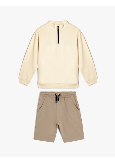 Koton Eşofman Takımı Sweatshirt Ve Şort Set Bej 4skb10080tk Ekru