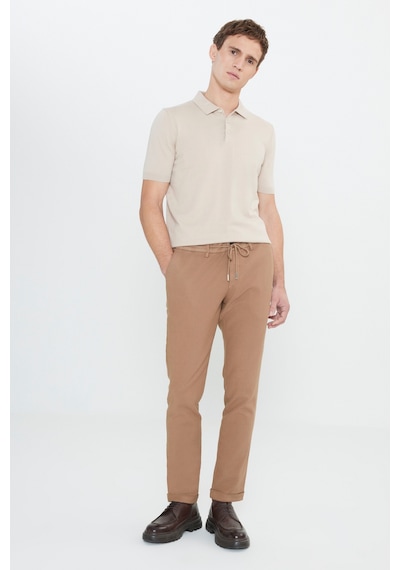 AC&Co / Altınyıldız Classics Erkek Vızon Slim Fit Dar Kesim Beli Bağlamalı Esnek Pantolon - Vizon