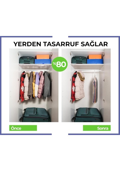 5 Askılı Vakumlu Saklama Poşeti, Yerden Tasarruf, Giysiler, Takım Elbiseler, Montlar Veya Ceketler İçin, Şeffaf Ve Yeniden Kullanılabilir Dolap Düzenleyici Uzun 70x100 Cm Large