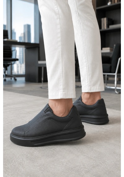 Mevese İnfua Bağcıksız Cilt Erkek Günlük Casual Sneaker Ayakkabı Siyah