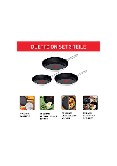 Tefal Duetto Tava Seti, 3 Parça. 20/24/28 Cm, Go Ceram Seramik Yapışmaz Kaplama, Termal Sinyal, Perçinli Sap, Her Türlü Sobaya Uygun, Paslanmaz Çelik, G766s334 Siyah Tefal Duetto Tava Seti, 3 Parça. 20/24/28 Cm, Go Ceram Seramik Yapışmaz Kaplama, Termal Sinyal, Perçinli Sap, Her Türlü Sobaya Uygun, Paslanmaz Çelik, G766s334 Siyah