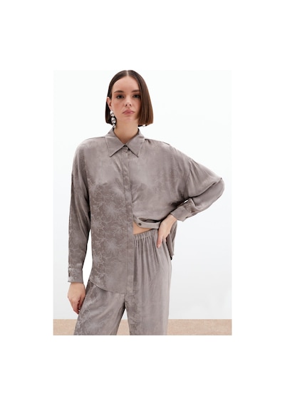 Sateen Jakarlı Saten Gömlek - Vizon-136038 Vizon