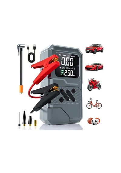 Akü Takviye Cihazı 4'ü 1 Arada Powerbank, Hava Kompresörü, Lcd Ekran, 12000mah 150psı - 868216837