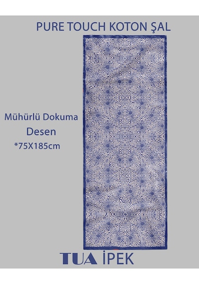 Mühürlü Dokuma Desen Pure Touch Koton Şal 75x185cm Lacivert
