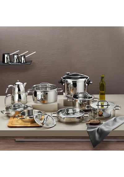 Aryıldız Studio Prestige 22 Parça Cam Kapak İdeal Çelik Çeyiz Seti Gri