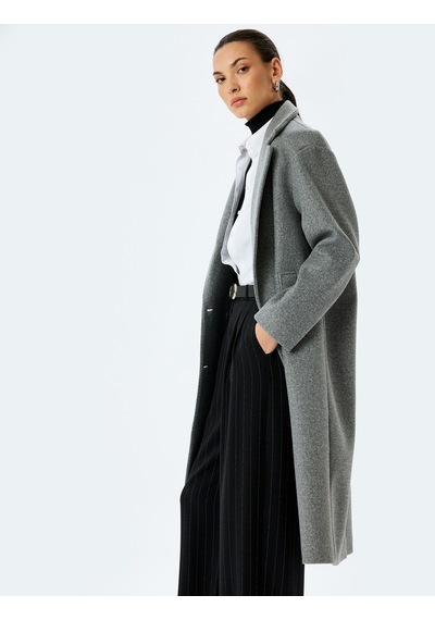 Koton Cepli Uzun Kruvaze Oversize Kaşe Kaban Gri 5wak00388ew Gri
