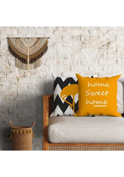 Flamingo ve Home Sweet Home Dekoratif 2'li Minder Kılıfı Seti 60