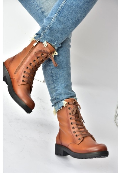 Fox Shoes Taba Hakiki Deri Günlük Kadın Postal Bot N555400103 Taba
