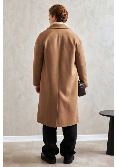 Hyman Erkek Oversize Astarlı Uzun Kaşe Kaban Taba