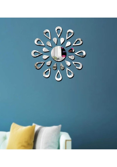 Güneş012 Model Modern Tasarım Mdf Üzeri Akrilik Duvar Dekorasyon Ürünleri Gümüş Renk 50 X 50 Cm