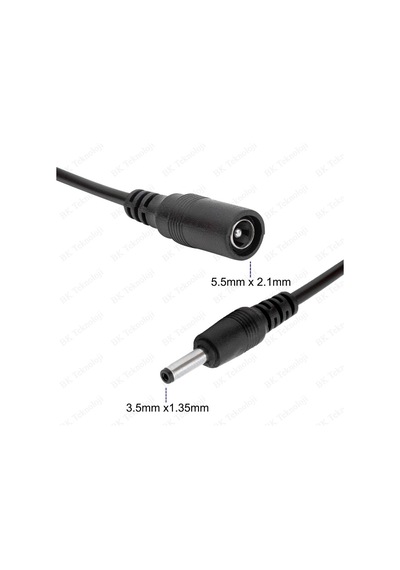 5.5mm X 2.1mm Dişi To 3.5mm X 1.35mm Erkek Dc Güç Adaptör Kablosu