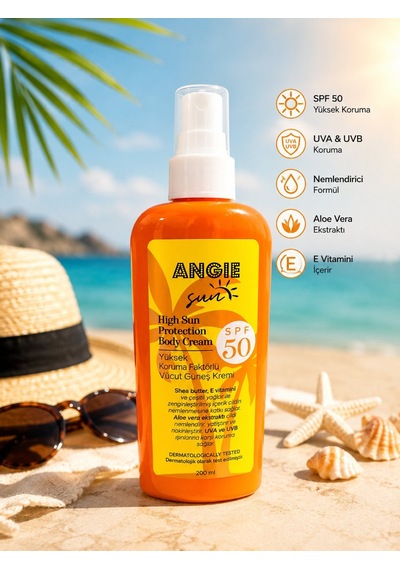 Angıe Sun Spf 50 Yüksek Korumalı Vücut Güneş Kremi 200 Ml