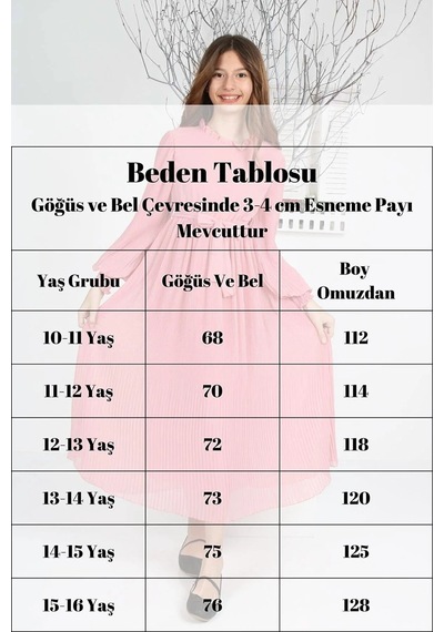 Kız Çocuk Uzun Boydan Pliseli Açık Pembe Şifon Elbise Açık Pembe