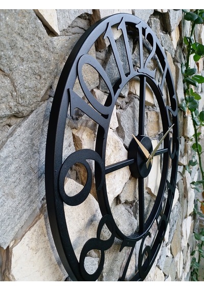 Ferforje Duvar Saati Otantik 5520 B Siyah 55Cm 3Boyutlu Sessiz Siyah