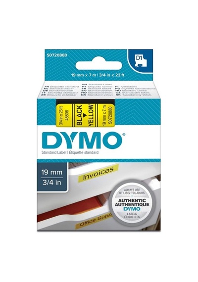 Dymo 45808 S0720880 D1 Sarı/Siyah Yedek Şerit 19 MM X 7 M