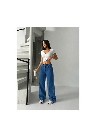 Bluemarlin Mavi Yüksek Bel Likralı Boyfriend Bol Paça Kot Pantolon Mavi