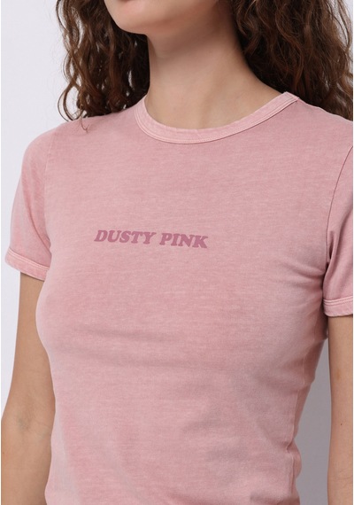 Colins Slim Fit Yuvarlak Yaka Baskılı Kadın Pembe Kısa Kol Tişört Cl1074569 Q1.v1 Dup Pembe