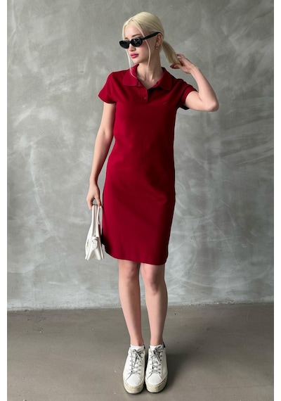 Madmext Bordo Düğmeli Polo Yaka Kadın Elbise Mg2305 Bordo