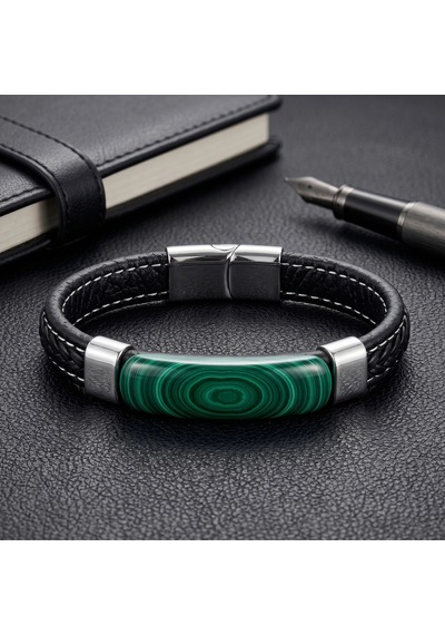 Moncuk Design Malahit Verde Doğal Taşlı Deri Çelik Erkek Bileklik 33512b1d17 Çok Renkli