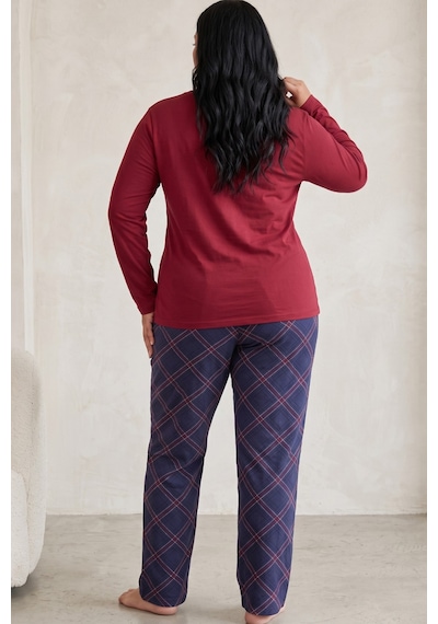 Siyah İnci Pamuklu Likralı Büyük Beden Battal Boy Örme Pijama Takım 26240910 Bordo